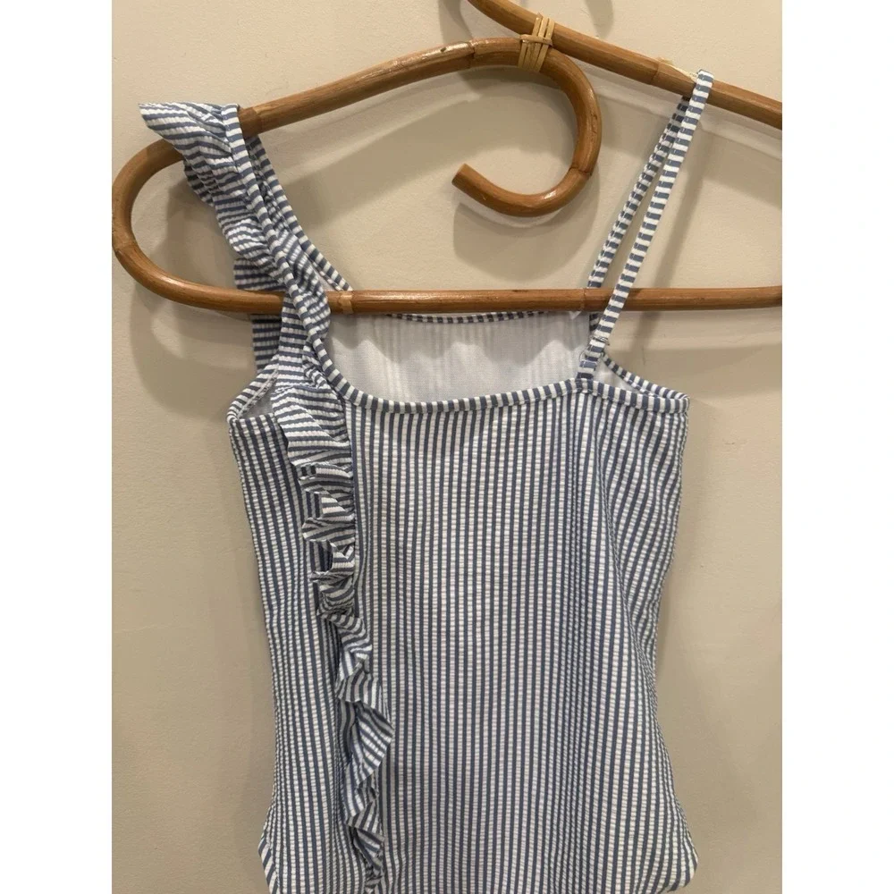 Zara‎ Girls Blue And White Stripped One Piece Swimsuit Size 8-9